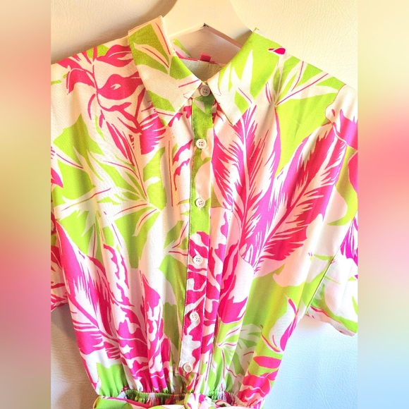 Flying Tomato ONLY A MEMORY WOVEN ROMPER Green Fuschia Size M - Picture 5 of 12